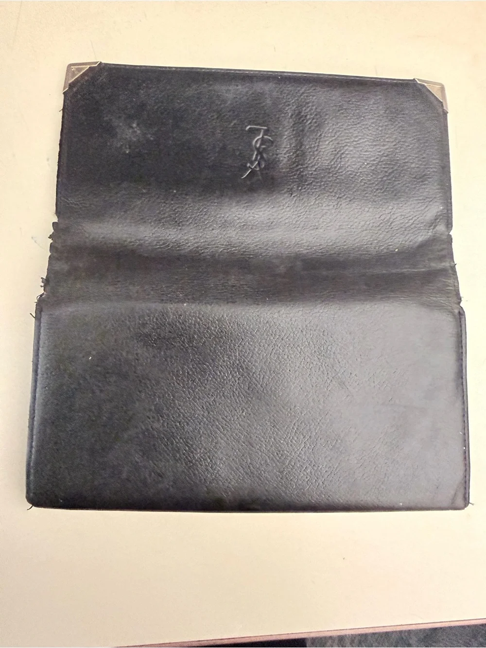 Saint Laurent Black Leather Continental Wallet with Silver Corner Accents